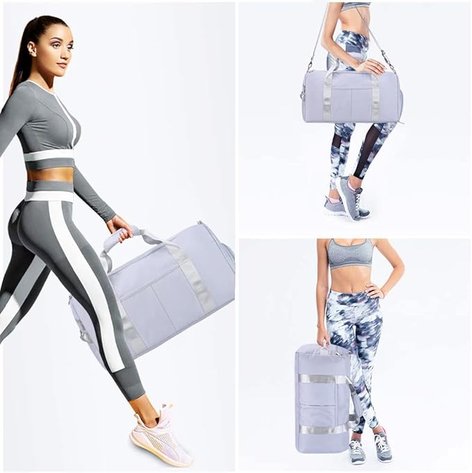 ICEIVY Gym Duffle Bag Dry Wet Separated Gym Bag Sport Duffle Bag Training Handbag Yoga bag with Extra Drawstring Backpack for man and women (Grey-Upgrade) Large