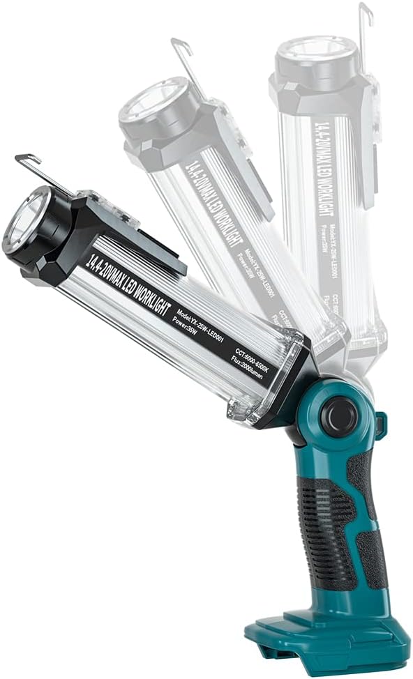 YEX-BUR Cordless LED Lantern Torch for Makita 18V Battery, 35W 2000LM Handheld Flashlight Portable Floodlight Spotlight with 3 Modes, Hook, USB Port Charging for Outdoor Camping