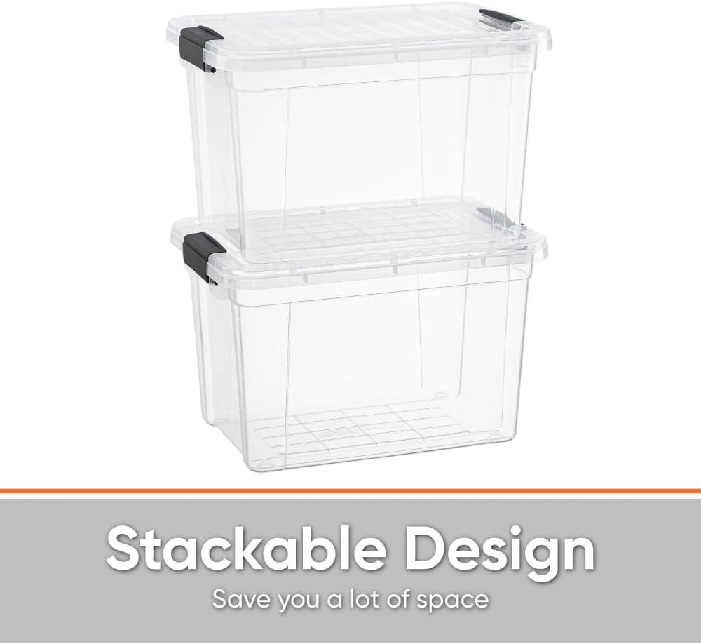 Superio Storage Bins with Lids- 2 Pack, 2.5 Qt Clear Boxes for Organizing, Stackable Plastic Containers- BPA Free, Non-Toxic, Odor Free, Organizer for Home, Office, Dorm