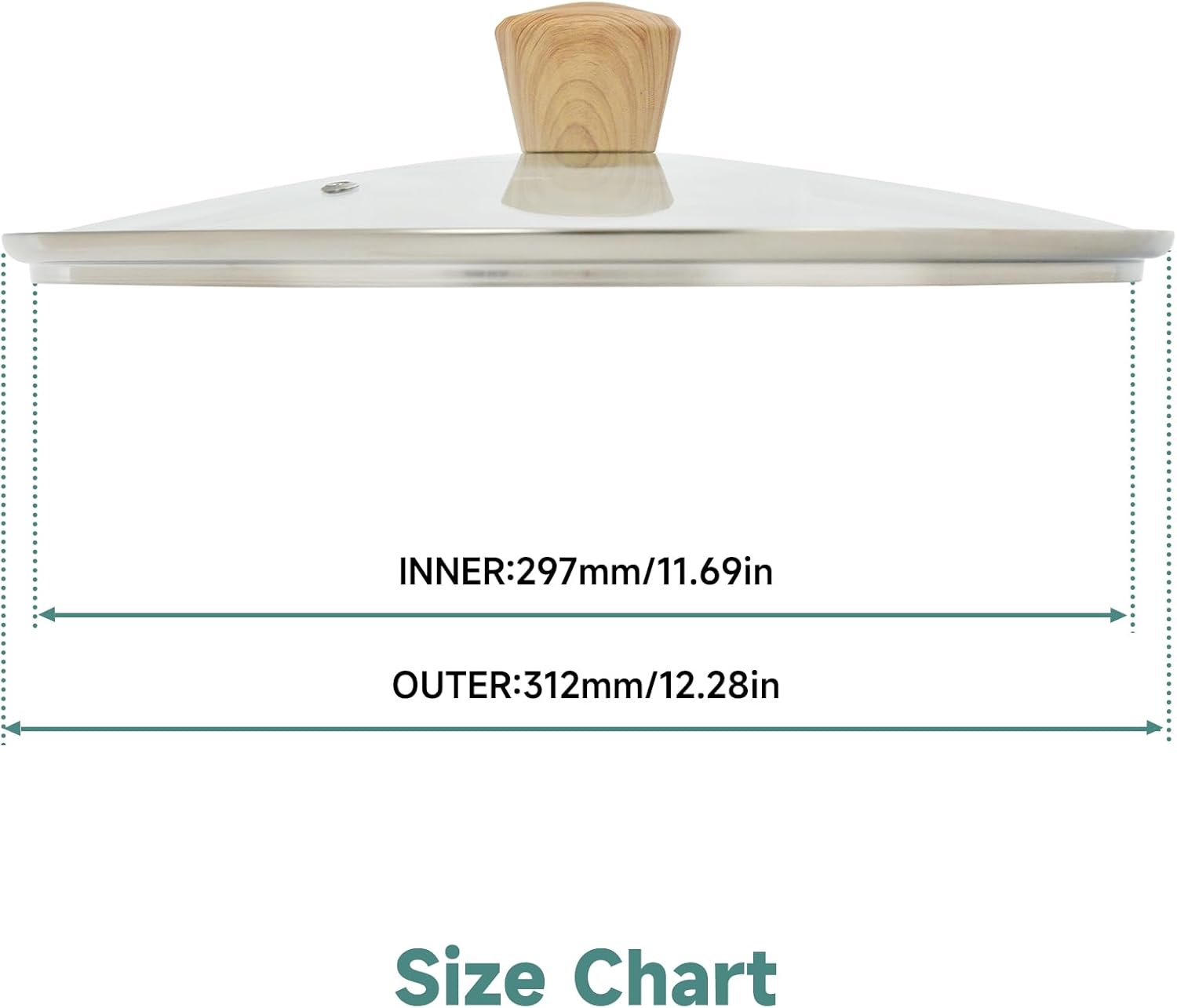 12 IN Glass Lid for Frying Pan and Pots, Tempered Replacement Cover with Wooden Handle Compatible for All Cookware for Skillets, Round Cast Iron, Cast Aluminium, Stainless Steel Pans & Pots