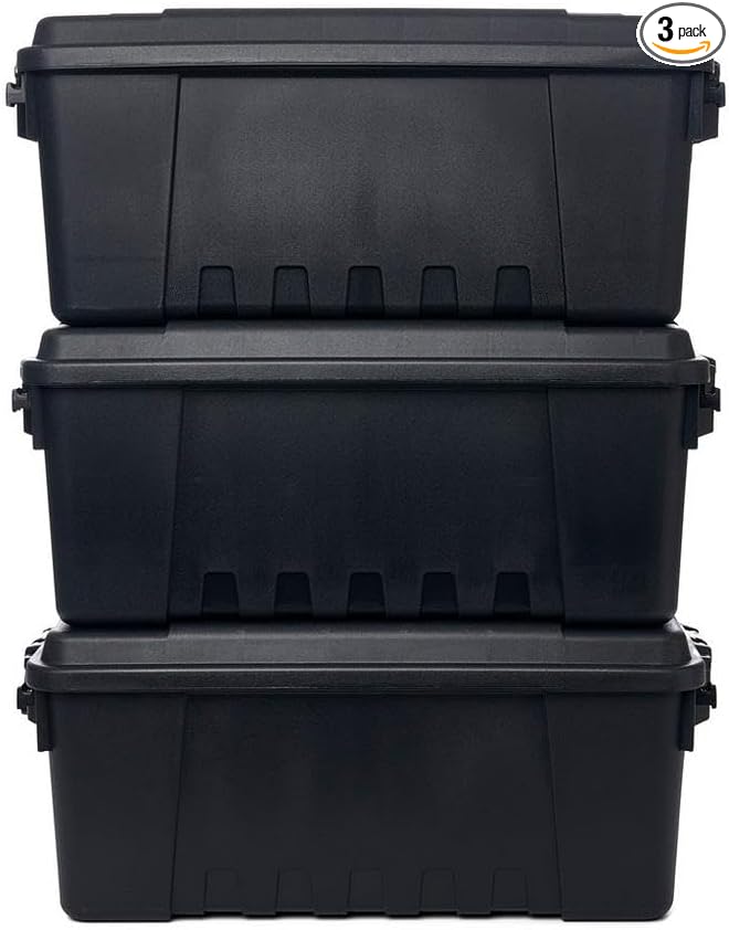 Plano Sportsman's Trunk, Medium 3 Pack, Black, Lockable Storage Box, Medium Storage Bins for Indoor and Outdoor Spaces, Easy to Carry, Secure and Transport, Airline Friendly