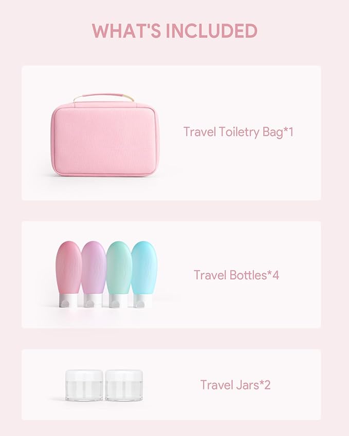 Toiletry bag for women with travel size containers set, hanging toiletry bag for full Size toiletries, Skincare, Shampoo, Makeup Cosmetic Bag Travel Organizer, Water-resistant toiletry bag