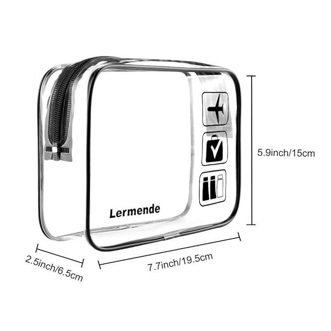 Lermende 2pcs Clear Toiletry Bag TSA Approved Travel Bag,Carry On for Travel,Airport Airline Accessories Compliant Bag,Quart Sized Makeup Cosmetic bag Women Men (Black Gray Blue, 3 Pack)