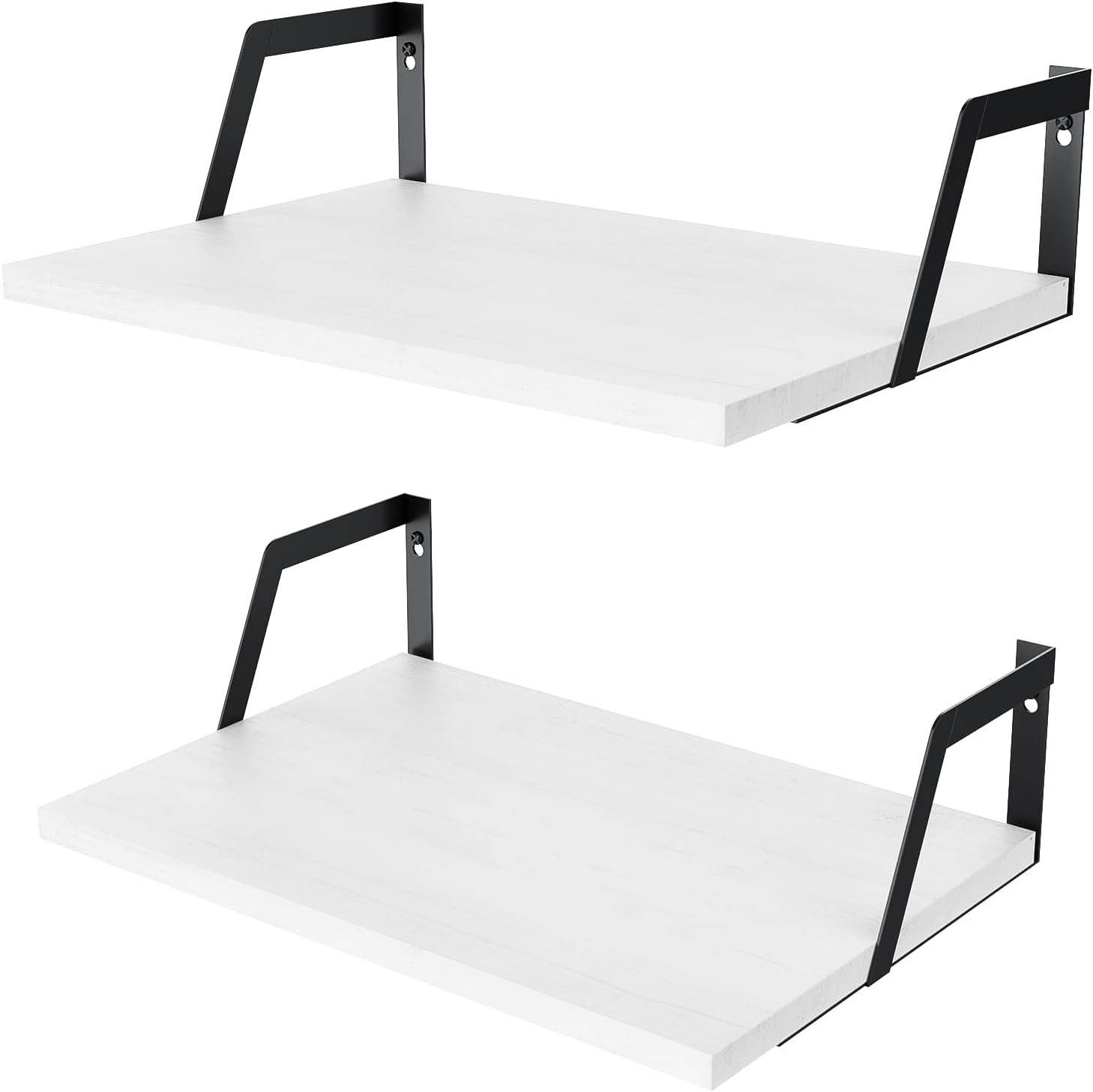 SRIWATANA Floating Shelves Wall Mounted Set of 2 Rustic Wood Shelves with Large Capacity(Washed White)