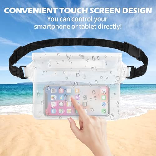 2-Pack Waterproof Pouch with Adjustable Waist Strap, Waterproof Dry Bag, Keeps Cell Phones and Valuables Safe and Dry, Perfect for Kayaking, Beach, Camping and Swimming (Black)