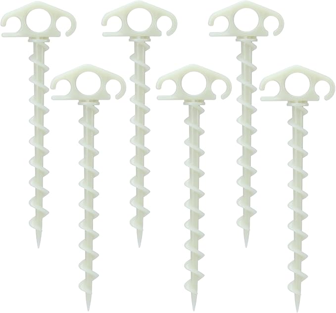 Tent Stakes Sand Stakes for Beach Tent 6 Pack Spiral Anchor Stakes 9.4 Inch Heavy Duty Screw Canopy Stakes for Camping, Hiking and More (6, Beige)