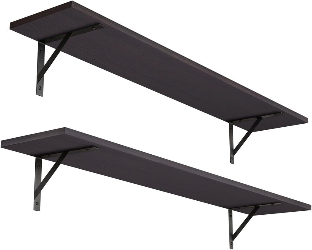DINZI LVJ Long Wall Shelves, 39.4Inch Wall Mounted Shelves Set of 2, Extra Large Wall Storage Ledges with Sturdy Metal Brackets for Living Room, Bathroom, Bedroom, Kitchen, Espresso