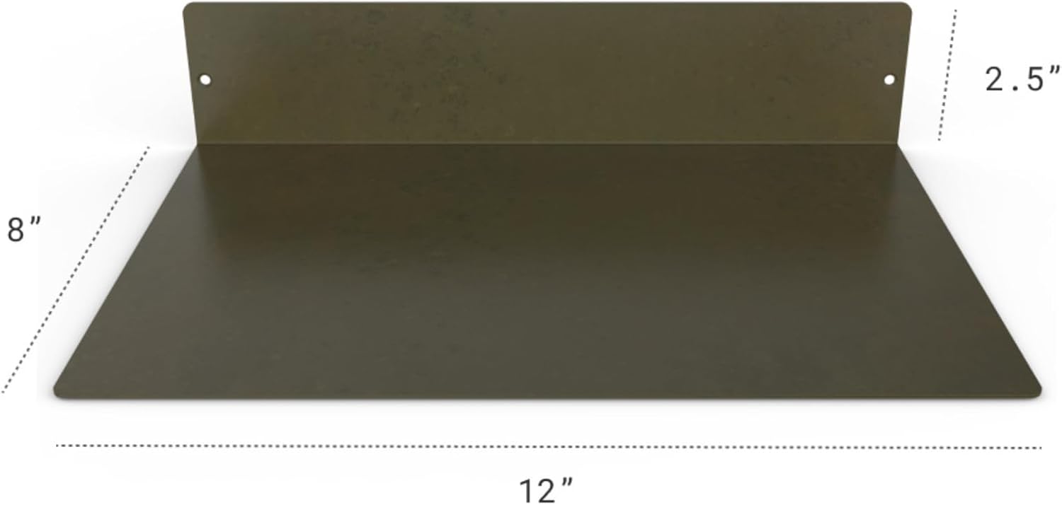 DIY CARTEL Made in USA Linear Floating Shelf - Forged Raw Steel - Industrial Heavy Duty Metal Wall Mounted Modern Rustic Farmhouse Designed Shelf (12-inch X 8-inch)