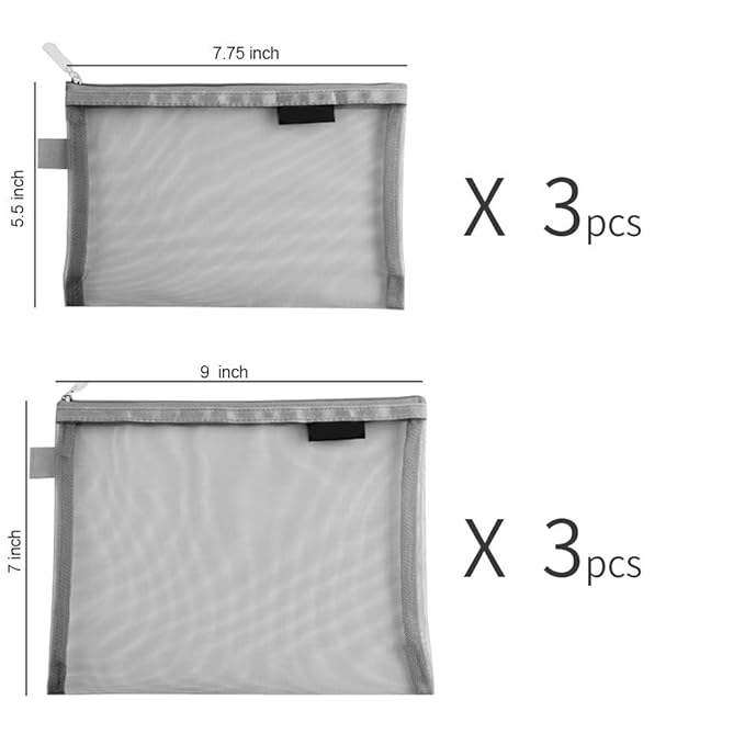 Clear Cosmetic Bags Zip Makeup Mesh Bags Pencil Case Pouch Travel Toiletry Kit Set Storage Case ((6A+5A)*3 Grey)