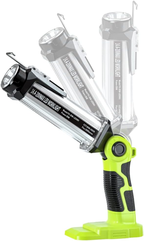 YEX-BUR Flashlight for Ryobi 18V Battery, 25W 2000LM LED Work Light, Portable Floodlights, Camping Light with Hook for Workshop,Garage,Camping,Emergencies