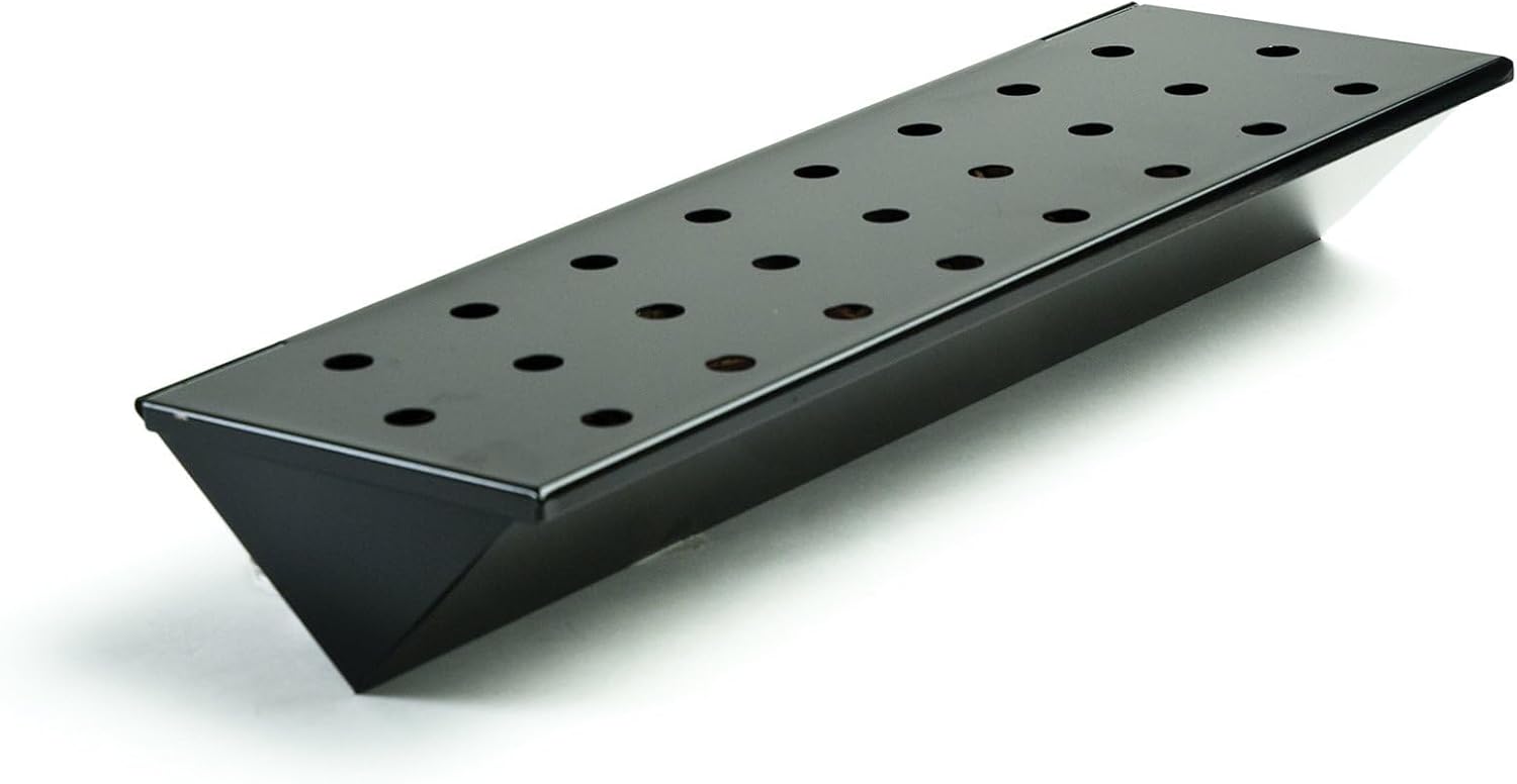 Charcoal Companion Large Nonstick V-Shaped Smoker Box - Intense Smoky Flavor for Gas Grills, Durable Metal - Hinged Lid for Easy Wood Chip Access - Convenient, Clean Grilling Experience (Black)