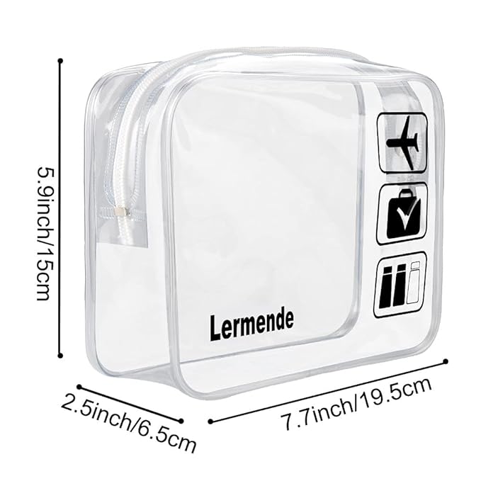 Lermende 2pcs Clear Toiletry Bag TSA Approved Travel Bag,Carry On for Travel,Airport Airline Accessories Compliant Bag,Quart Sized Makeup Cosmetic bag Women Men (Clear, 3 Pack)