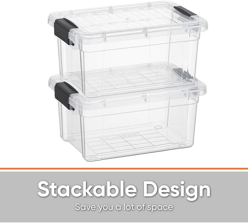 Superio Clear Storage Bins with Lids, Stackable Storage Box with Latches and Handles, Extra Small, 4 Pack 3 Quart