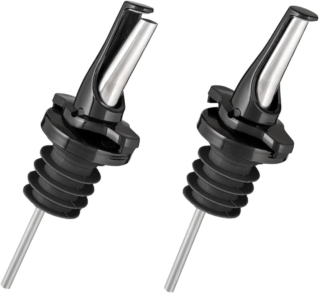 3-in-1 Liquor Pour spout with Built-in Fruit Fly Protection - Dishwasher Safe Hygienic Alcohol Speed Spouts - Also for Olive Oil, Juice, Syrup. Black 2 Pack