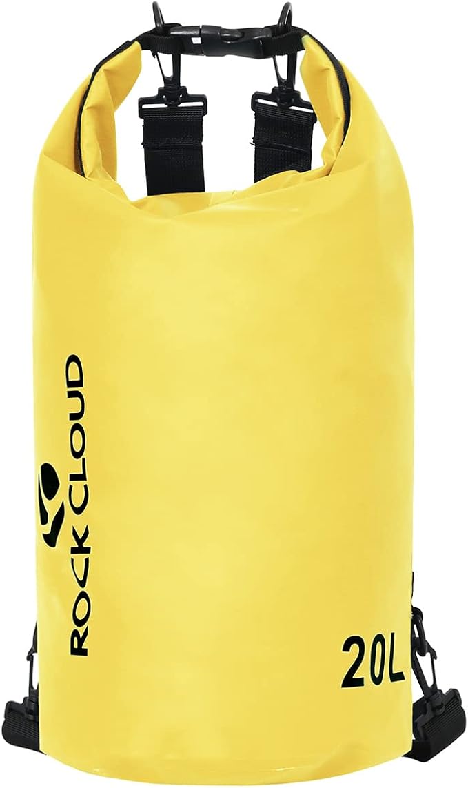 ROCK CLOUD Dry Bag Waterproof 20L Dry Sack for Kayaking Rafting Boating Beach Surfing Swimming Canoe Camping Hiking Fishing Ski, Yellow