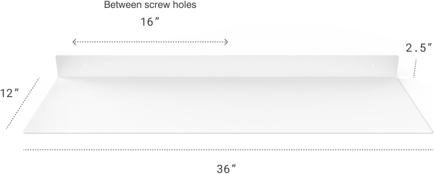 DIY CARTEL Made in The USA - 36 Inch Linear Floating Shelf - Forged Raw Steel - Industrial Heavy Duty Metal Wall Mounted Modern Rustic Shelf (36-inch x 12-inch White)