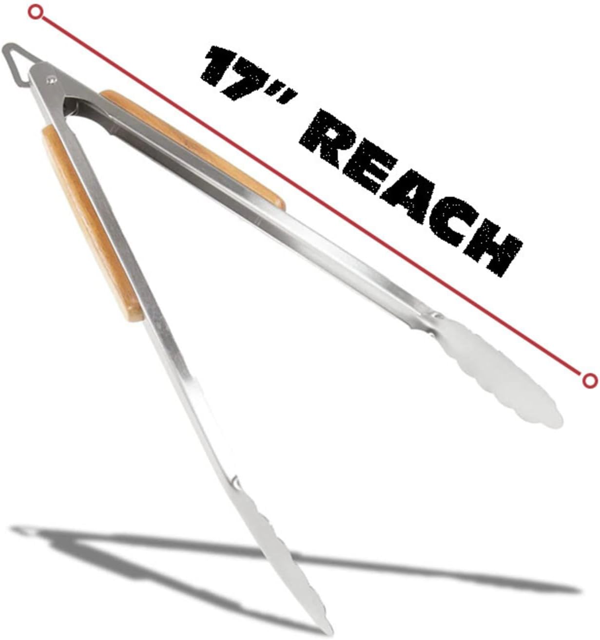 BBQ-AID Pro BBQ Tongs for Grill - 17" Professional Grade Barbecue Tongs for Cooking- Solid & Sturdy - Built with 304 Grade Stainless Steel and Acacia Wood - Heavy Duty Built to Last Kitchen essential.