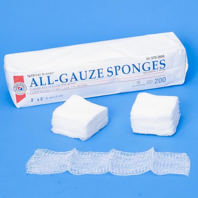100% Cotton Woven All-Gauze Sponge 2x2 12 Ply Non-Sterile Square for Wound Dressing Gauze Sponge-Pads for Wound Care & Home First Aid Kits, 200 / Pack