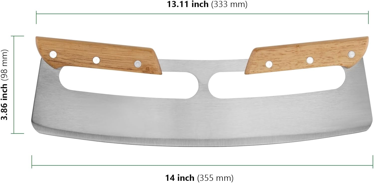 2 PCS 14 Inch Stainless Steel Pizza Cutter Rocker, Pizza Slicer Knife Wheel, Pizza Cutter Rocker with Wooden Handles and Plastic Cover, for Kitchen Party Cutter Pizza Bread
