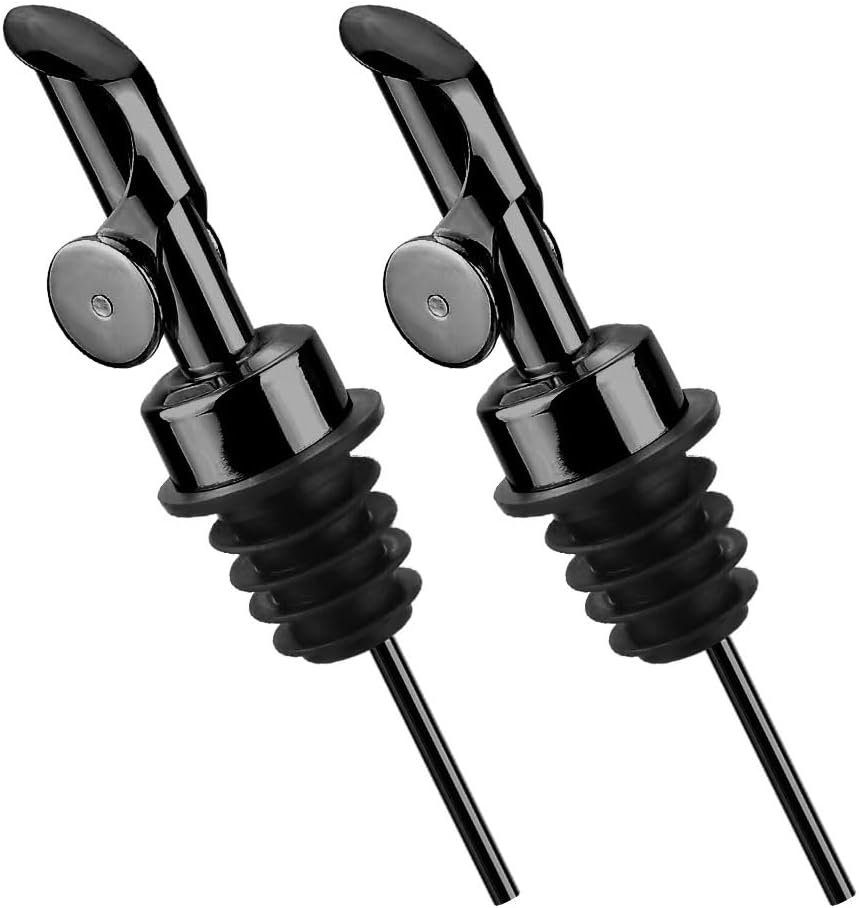 MEETSWEET Olive oil dispenser spout, pour spouts，304stainless steel automatic opening and closing spout, leak-proof, for olive oil, vinegar, wine and other liquid bottles (304black 2pcs)…