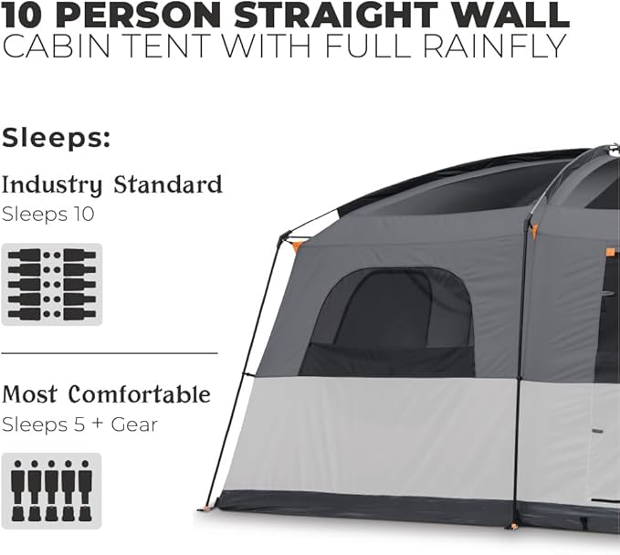 CORE Tent for Family Camping | 10 Person / 11 Person / 12 Person Large Multi Room Cabin Tents for Car Camping & Outdoor Adventures