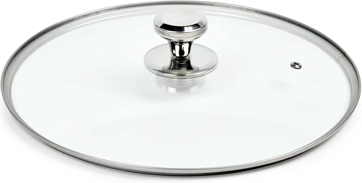 12" Glass Lid for Frying Pan, Tempered Replacement Cover Compatible with All 12 inches Cookware for Skillets, Round Cast Iron, Cast Aluminium, Stainless Steel Pans &Pots