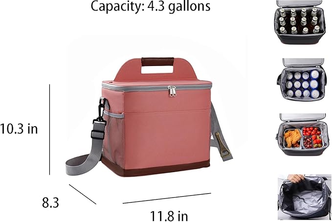 24-Can Insulated Lunch Bag for Women & Men - Large Soft Cooler Box with Leakproof Design, Lightweight Thermal Tote for Work, Travel, Picnic, Camping (Pink)