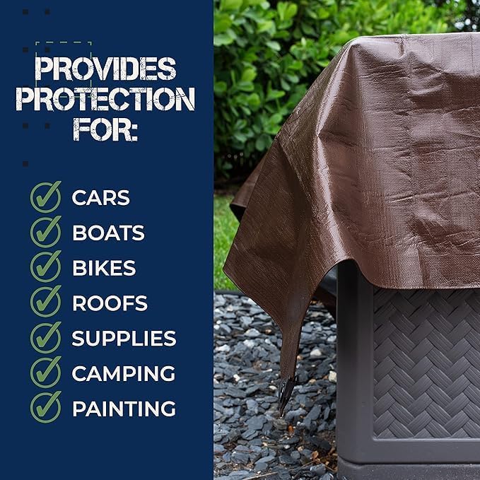 Tent Footprints Tarp Cover Brown/Silver Heavy Duty Thick Material Water Proof Tear Proof UV Resistant Reinforced Edges for Camping Boat Tent RV or Pool Cover 16x20