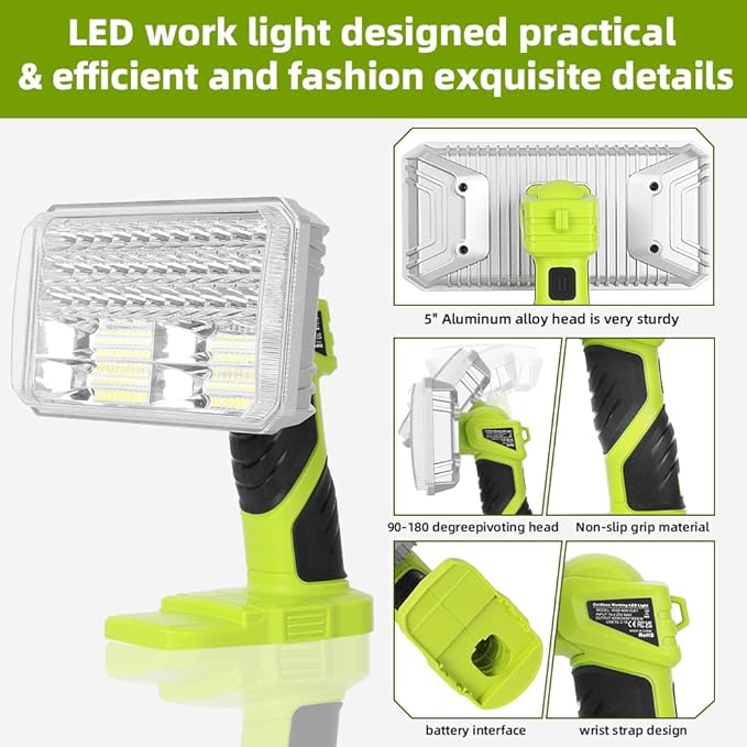 Flashlight for RYOBI 18V Lithium-ion Battery, 4200LM 40W Flashlight with 3 Modes, Aluminum Alloy Cordless LED Work Light for Camping, Emergency, Indoor, Outdoor (Batteries Not Included)