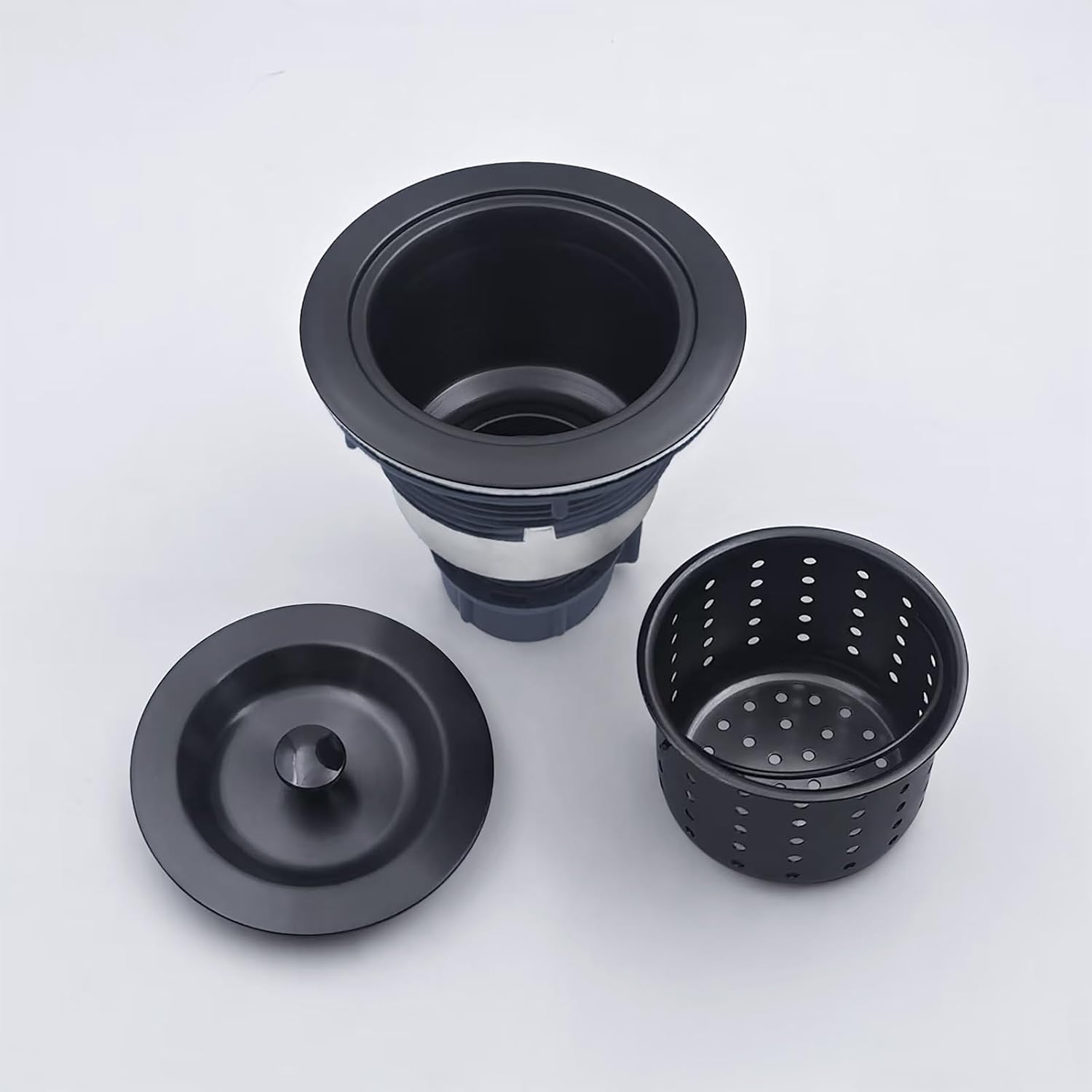 3-1/2-Inch Kitchen Sink Drain Strainer Assembly Kit Black, GZILA Deep Waste Basket Strainer with Sealing Lid Sink Stopper, 304 Stainless Steel
