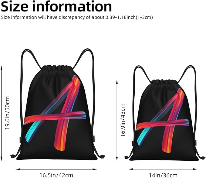 Drawstring Bags Initial Drawstring Backpack Sackpack Black Draw String Cinch Bags for Sports, Gym, Travel, Swimming, Beach, Camping, Rainbow Letter A