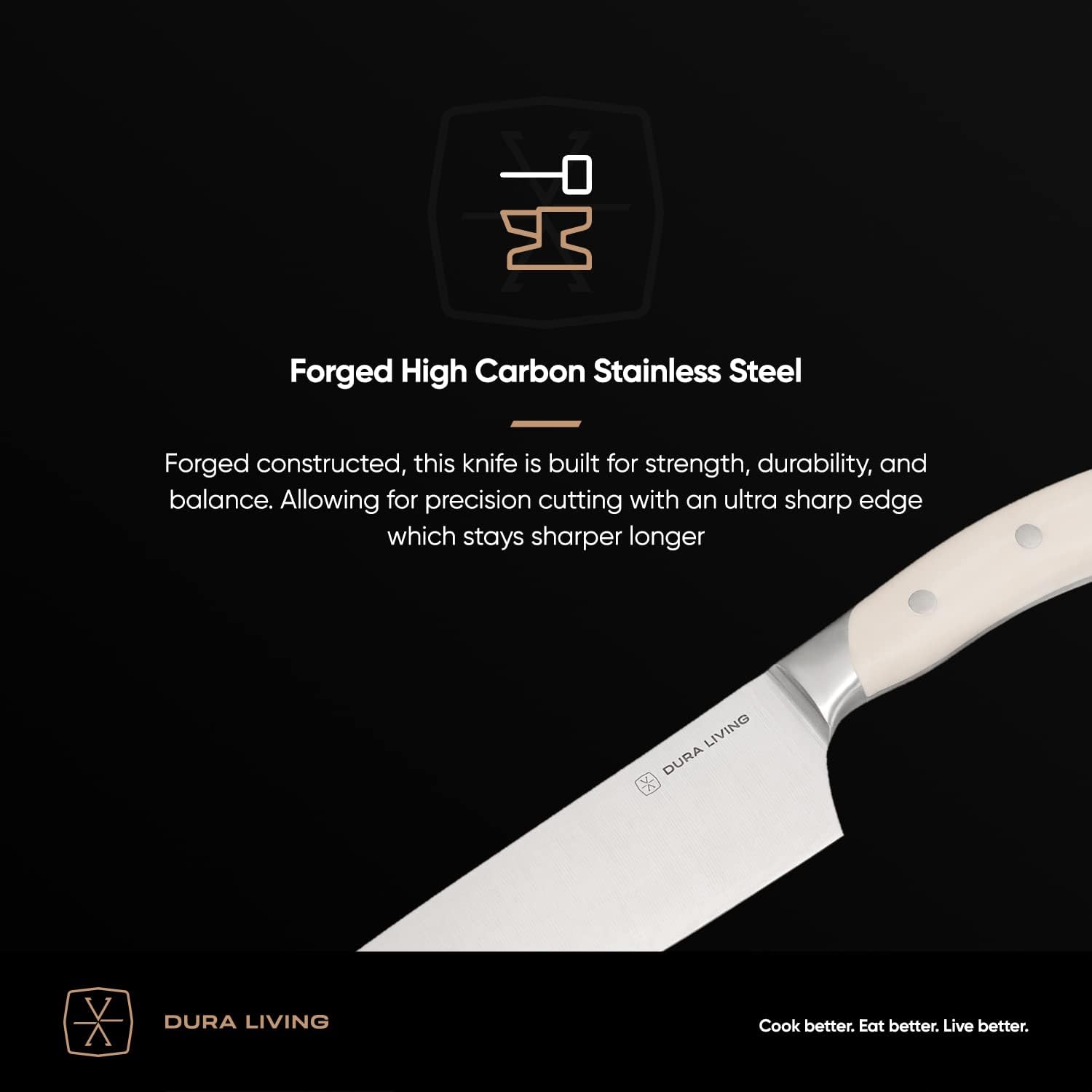 7-Inch Santoku Knife – Ultra-Sharp German High Carbon Stainless Steel, Full Tang, Ergonomic Handle, Multipurpose Kitchen Knife for Chopping, Slicing, and Dicing, Cream