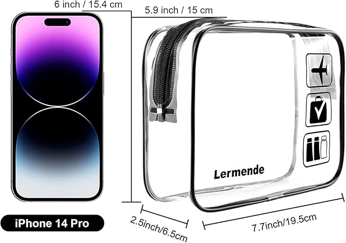 Lermende 2pcs Clear Toiletry Bag TSA Approved Travel Bag,Carry On for Travel,Airport Airline Accessories Compliant Bag,Quart Sized Makeup Cosmetic bag Women Men (Black, 5 Pack)