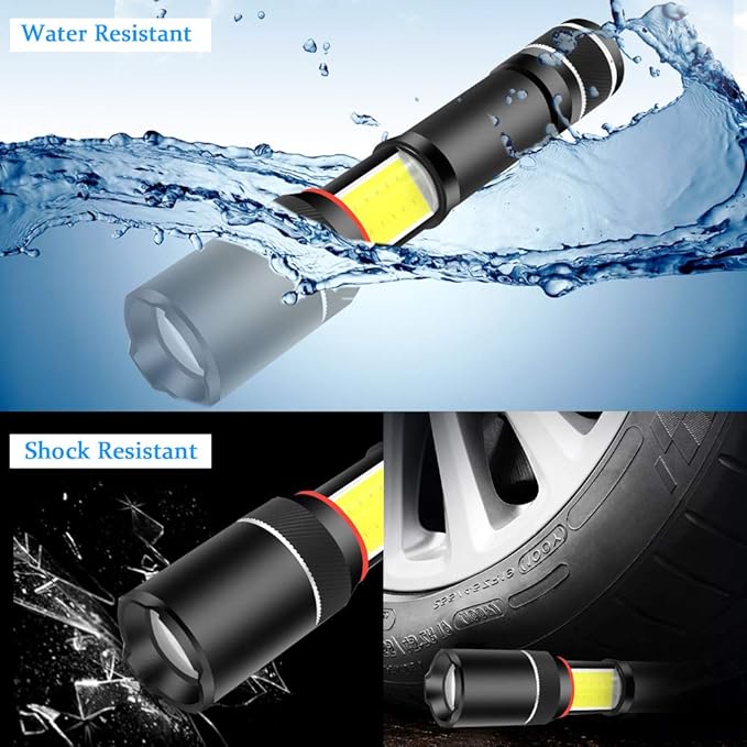 2 Pcs LED Flashlight 5000 Lux COB Lantern+ Flashlight in-1with Zoom LED Flashlight Lantern