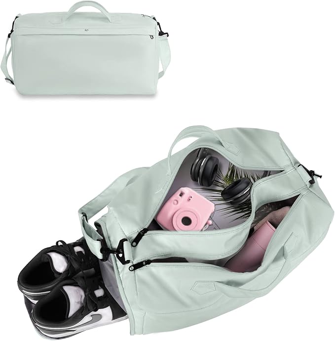 Sports Travel Gym Bag for Women, Workout Duffel Overnight Shoulder with Shoes Compartment and Wet Pocket Ladies Weekend Carry on Luggage Bags for Airplane Beach Mint Green