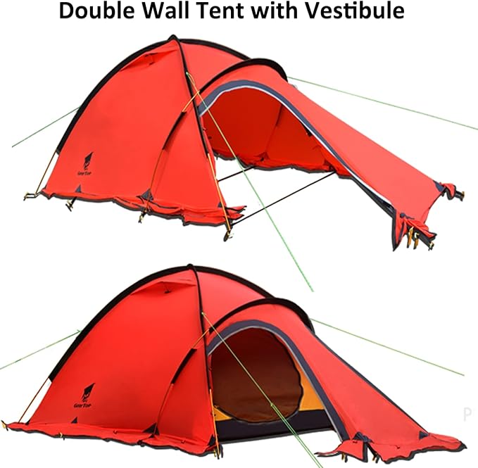 Geertop Portable 2 Person 4 Season Tent Waterproof Backpacking Tent Double Layer All Weather for Camping Hiking Travel Climbing Mountaineering - Easy Set Up