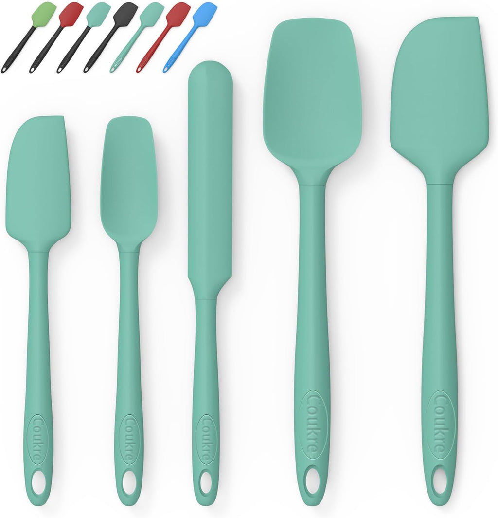 Coukre Silicone Spatula Set of 5,High Temperature Resistant, Food Grade Silicone, Dishwasher Safe, for Baking, Cooking (Pure Aqua Green)