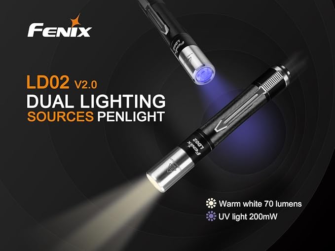 Fenix LD02 V2.0 70 lumen neutral white/UV pen-type LED flashlight bundle with AAA EdisonBright battery