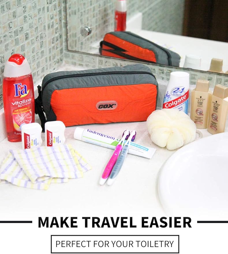 GOX Travel Toiletry Bag,Dopp Kit Case,Ultra-Light Cosmetics Bag Makeup Organizer(Orange)