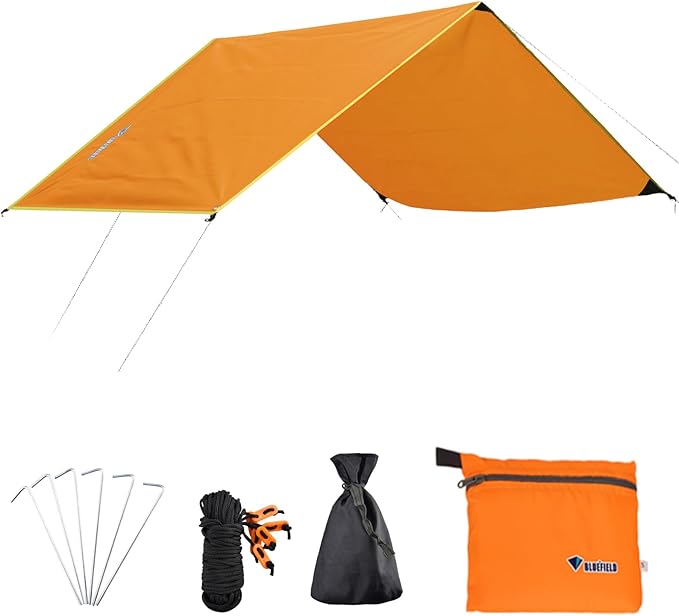 Azarxis Hammock Camping Tarp Rain Fly, Waterproof Tent Footprint Shelter Canopy Sunshade Cloth Picnic Mat for Outdoor Awning Hiking Beach Backpacking - Included Guy Lines & Stakes