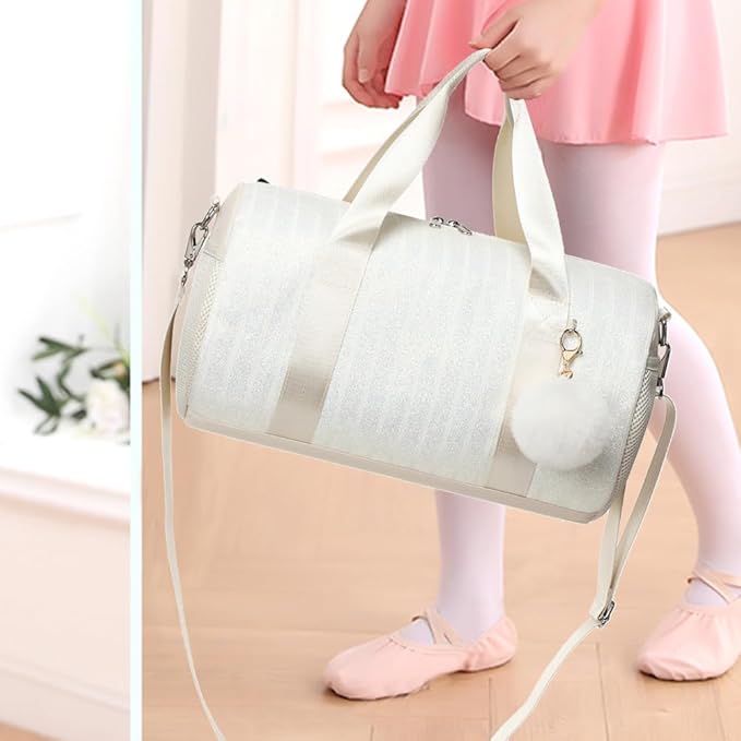 Dance Bag for Girls Dancers Ballet Bag Shiny Glitter Sports Gym Duffle for Little Girls Ballerina Duffel with Shoulder Strap and Furball Keychain
