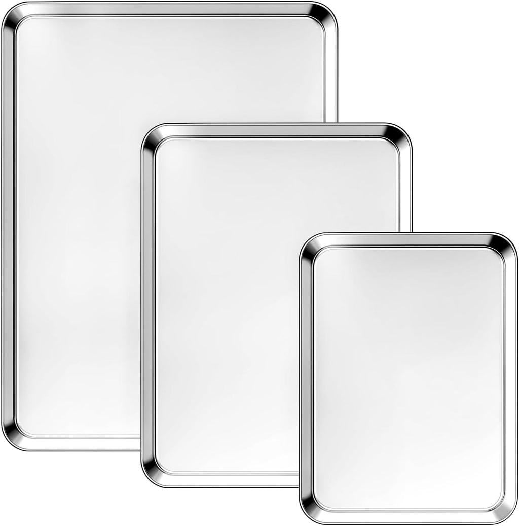 Ohtomber Stainless Steel Baking Sheet Pan Set, 3 Pack Cookie Sheets for Baking, Heavy Duty Stainless Steel Cookware Set, Oven Cookie Tray for Roasting, 9/12/16 Inch