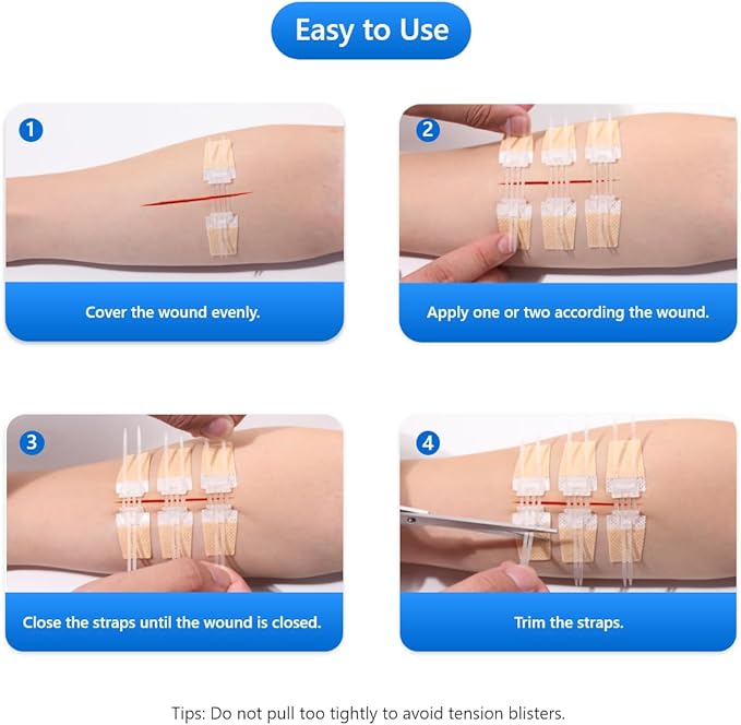 Emergency Wound Closures - 3 Pcs Butterfly Bandages Adhesive Bandages Stitch sutures Zipper Laceration Repair Without Stitches for Wound Care First Aid