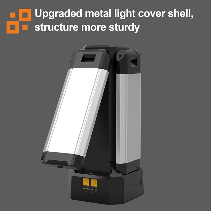 13200mAh Rechargeable Aluminum Work Light with Folding Stand Support and Portable Carrying Bag, 8000 Lumen Stepless Dimmable, 3 Lighting Modes, White/Warm/Nature White (Standard)