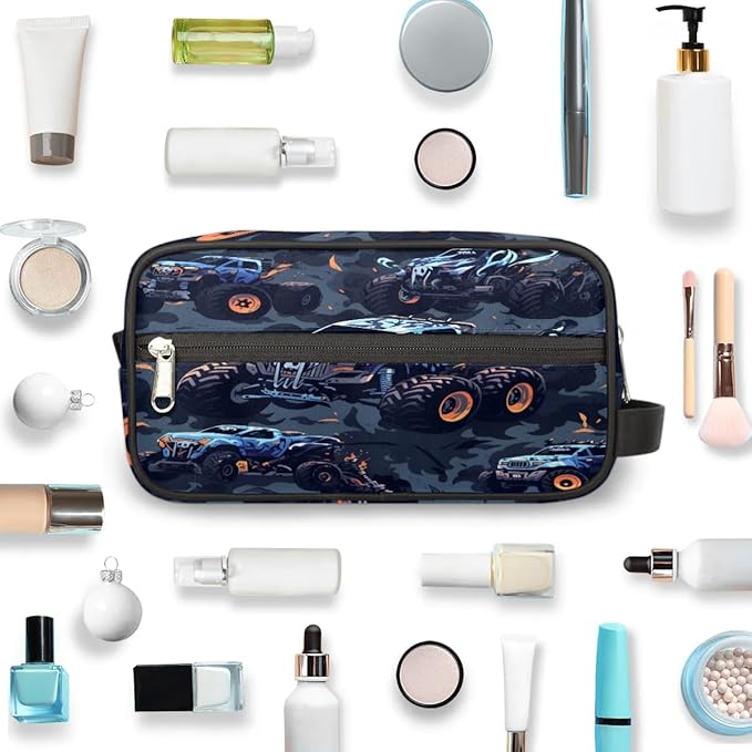 Monster Truck Car Hanging Toiletry Bag,Travel Hygiene Kits for Boys Mens,Waterproof Makeup Carry-on Bags,Cosmetic Bag,TSA Approved Shave Dopp Kit for Toiletries Shower Bathroom Accessories Gifts