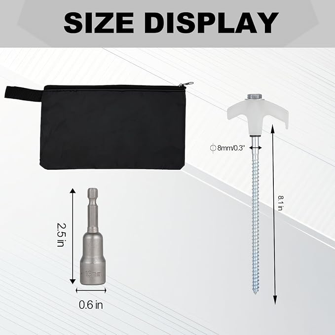 8 Pack Screw in Tent Stakes Heavy Duty,8 Inch Ground Anchors Screw in,Metal Stakes with Hex Head Driver,Camping Tent Accessories.(Luminous White)