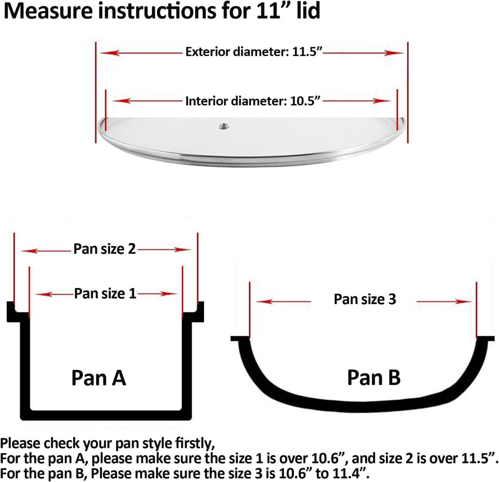 11 inch Tempered Glass Lid for Pots, Frying Pans and Skillets, Silicone-Edged Rim Replacement Cover with Silicone Knob Handle, Dishwasher Safe