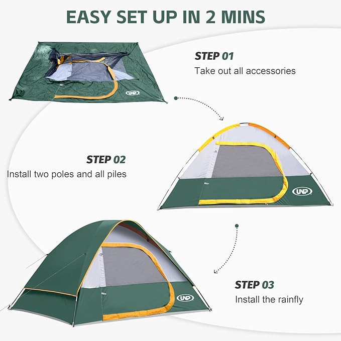 Camping Tent 4 Person, Waterproof Windproof Tent with Rainfly Easy Set up-Portable Dome Tents for Camping