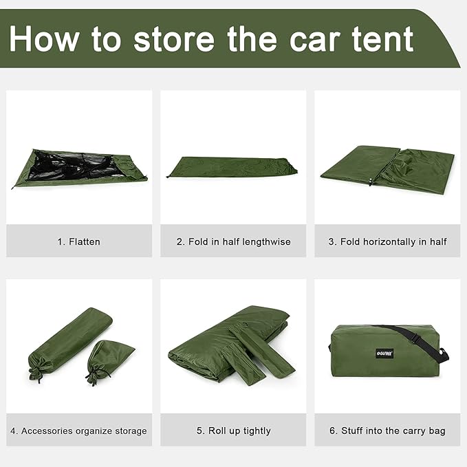 G4Free Car Awning Sun Shelter with Mosquito Net, Portable SUV Tent Tailgate Shade Canopy for Outdoor Camping Travel (Army Green)
