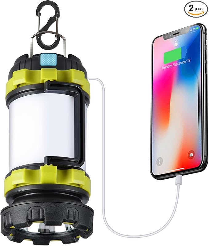 1 Pack Camping Lantern, Outdoor LED Camping Light, Rechargeable Flashlights with 1000LM, 6 Modes, 4000mAh Power Bank, IPX5 Waterproof Portable Emergency Camp Light for Hurricane Hiking - Green